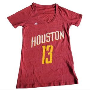 ADIDAS NBA Red Houston Rockets 2015 Vintage Harden #13 V-Neck Woman's Tee Size S